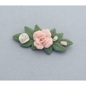 Vintage Pink Rose Art Nouveau Brooch, Floral Brooch, Flower Garden Brooch - C2